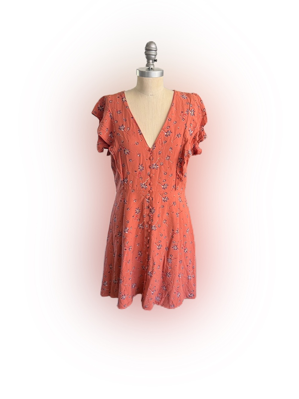 Madewell Rust Colored Short Sleeve Burnt Orange Floral Dress. Size Small